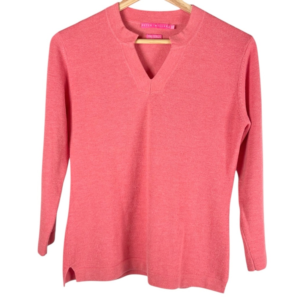 Peter Millar Coral Pink V-Neck Cashmere Sweater